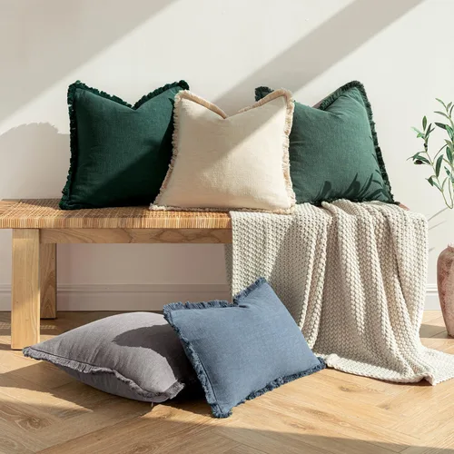 Miniatura 6 de MIULEE Juego de 2 fundas de almohada decorativas de lino neutro con flecos, fundas de cojín de estilo bohemio con borlas para sofá, cama, sala