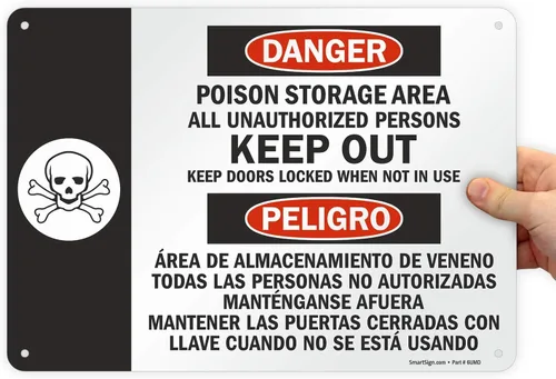 Miniatura 9 de SmartSign Letrero bilingüe "Danger - Poison Storage Area" Aluminio de 10 x 14 pulgadas