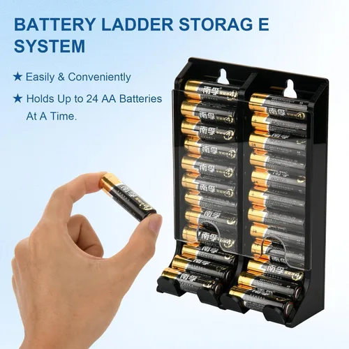 Miniatura 3 de Soporte organizador de baterías AA, dispensador de acrílico con capacidad para 22 baterías, organizador de montaje en pared, contenedor pequeño