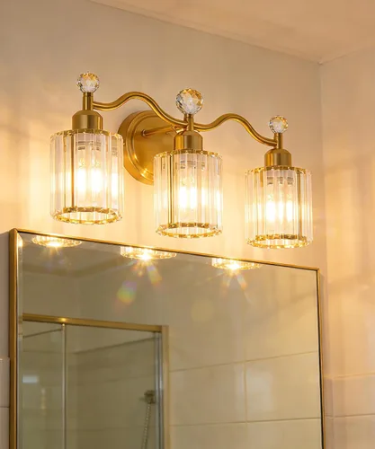 Miniatura 9 de Moderna lámpara de cristal para tocador de baño, 3 luces negras y doradas, lámparas de tocador sobre espejo, lámpara de pared de vidrio