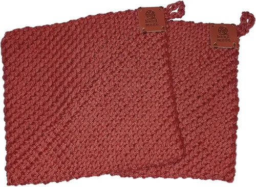 Miniatura 3 de Soportes para ollas de ganchillo hechos a mano, colección de color sólido, algodón de 6 x 6 pulgadas, resistentes al calor, doble capa, lazo