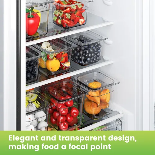 Miniatura 7 de Paquete de 12 bandejas de plástico para alimentos con tapa, tamaño 1/6 de 6 pulgadas de profundidad, recipientes transparentes de almacenamiento