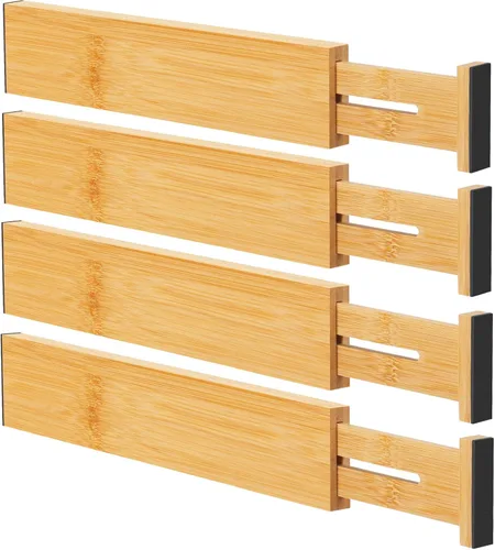 Miniatura 16 de Separadores de cajones de bambú, organizador de cajones de cocina ajustable de 17 a 22 pulgadas para ropa, paquete de 4 separadores de organización