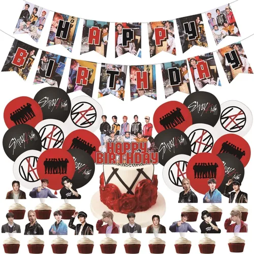 Mercancía de Stray Kids, decoración de fiesta de 5 estrellas, incluye pancartas de feliz cumpleaños, adornos para pasteles, adornos para magdalenas,