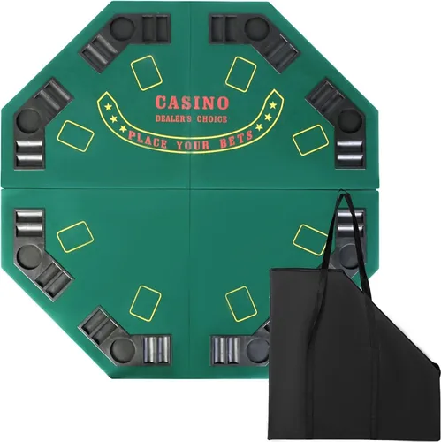 LUCKYERMORE Mesa de póquer plegable 500 fichas de póquer Set 8 jugadores Layout Poker Mats con bolsa de transporte