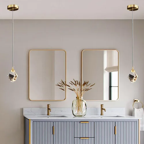 Miniatura 2 de Lámpara colgante moderna de cristal, lámpara colgante LED de 3 colores, lámpara colgante de techo de oro de altura ajustable, para cocina, isla