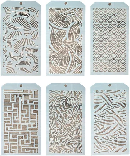 Miniatura 20 de Plantilla decorativa para manualidades, para álbumes de recortes, pintura en pared, muebles, manualidades, juego de 6 (grano de árbol)