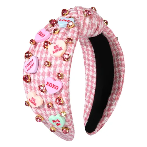 Miniatura 10 de Diademas de corazón para el día de San Valentín para mujer, accesorios para el día de San Valentín, diadema anudada con corazones con cuentas