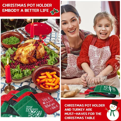 Miniatura 4 de Layhit 12 soportes para ollas de Navidad con bolsillo, resistentes al calor, almohadillas calientes, bolsa de galletas de granja para cocina