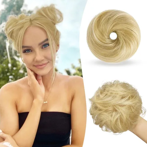 Miniatura 33 de Sofeiyan 2 piezas de extensión de cabello rizado ondulado en forma de moño desordenado, mini moño desordenado con banda elástica, peluca sintética