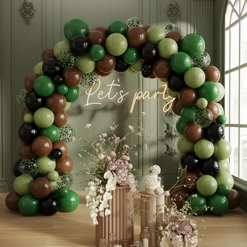 Miniatura 4 de Globos verdes y marrones, 50 piezas de 12 pulgadas, globos de camuflaje verde caqui negro marrón, globo de confeti verde esmeralda oscuro