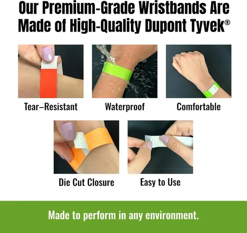 Miniatura 5 de WristCo Pulseras de Impresión Personalizada Azul Neón – 2,000 Unidades Tyvek ¾" x 10" – Añade Cualquier Texto, Logotipo e Imagen y Recibe Pulseras