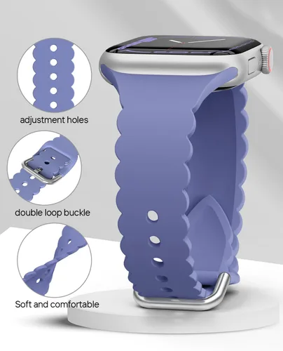 Miniatura 6 de Correa de encaje de silicona Sunnywoo para Apple Watch para mujer, 38mm-45mm, Lavanda Gris