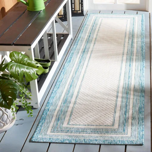 Miniatura 54 de SAFAVIEH Alfombra lavable al aire libre Courtyard Collection – 4' x 5'7", beige oscuro y beige, no desprende pelusa y fácil de limpiar, ideal