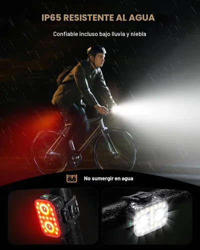 Miniatura 6 de WOCBUY Luces de bicicleta, juego de luces de bicicleta recargables ultradelgadas y ligeras, [5+6 modos] Luces de bicicleta dobles USB-C delanteras