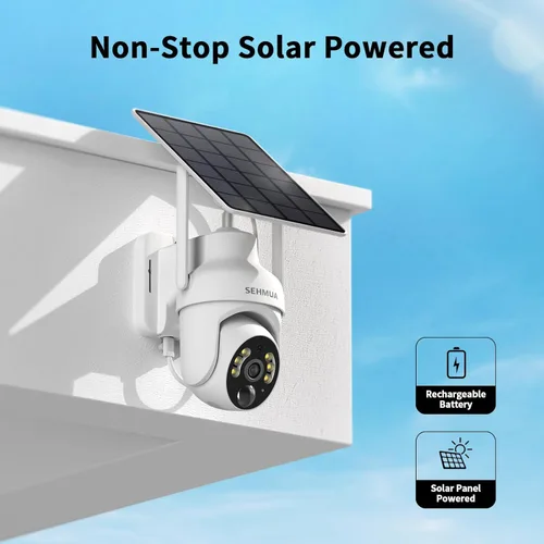 Miniatura 2 de SEHMUA - Cámaras de seguridad solares 2K para exteriores, inalámbricas, 2 paquetes con visión panorámica de 360°, inclinación, WiFi, cámara de Blanco