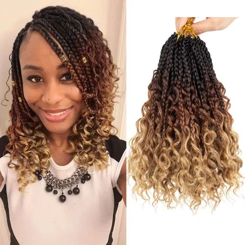 Miniatura 45 de COOKOO Cabello de Trenzas de Caja Bohemias de Ganchillo de 8 Pulgadas para Mujeres Negras, Paquete de 8, Cabello Sintético de Trenzas de Caja