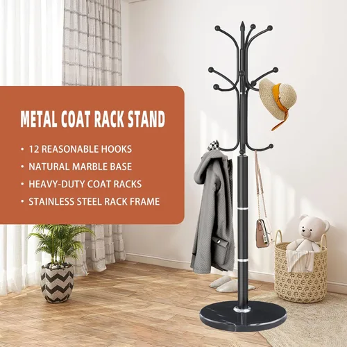Miniatura 7 de Perchero de Metal con Soporte, Perchero Moderno Independiente con Base de Mármol Natural, Perchero y Árbol de Pasillo para Colgar en Entrada