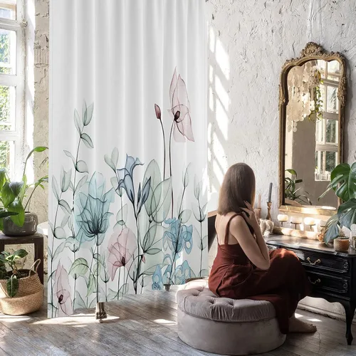 Miniatura 7 de JOYMIN Juego de cortinas de ducha de tela floral con 12 ganchos, cortina de baño de acuarela, accesorios decorativos modernos para baño, flores