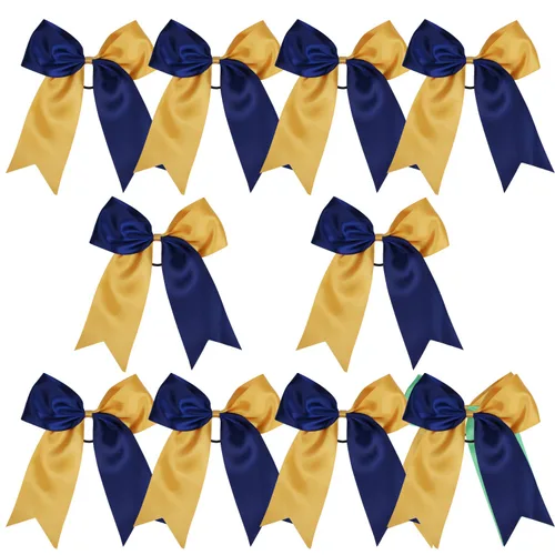 Miniatura 29 de Lazos de animadora jumbo de 8 pulgadas con diamantes de imitación brillantes para cola de caballo, lazos de porrista, 6 unidades, color negro