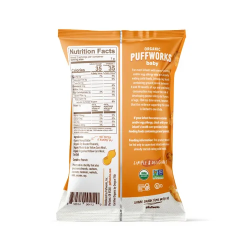 Miniatura 2 de Puffworks Baby Organic Peanut Butter Puffs, perfecto para la introducción temprana del maní, proteína a base de plantas, USDA orgánico, sin gluten