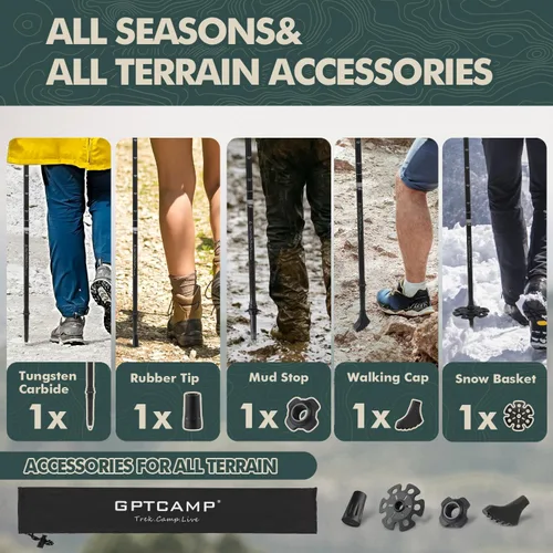 Miniatura 7 de GPTCAMP Collapsible Hiking Sticks,Lightweight Folding Trekking Poles,Adjustable Travel Walking Poles with EVA Foam Grip for Men & Women,Single Pole