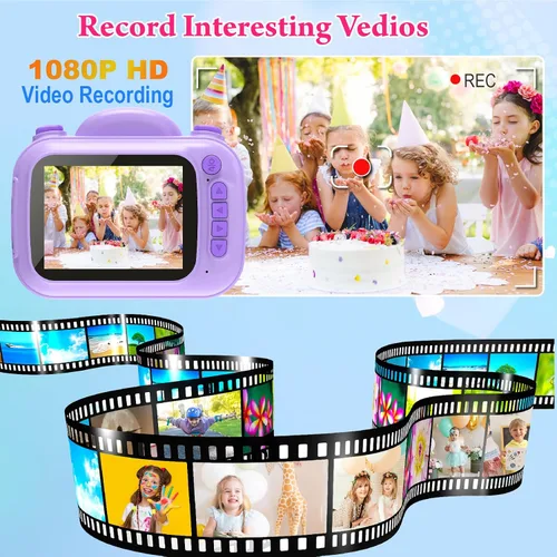 Miniatura 3 de Cámara de impresión instantánea para niños, cámara digital instantánea para niños de 3.5 pulgadas con fotos y videos HD de 1080P, regalos