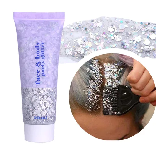 Miniatura 19 de DAGEDA Gel de purpurina corporal, lentejuelas de gel corporal con purpurina para la cara, sombra de ojos líquida, purpurina gruesa para cara, Sirena