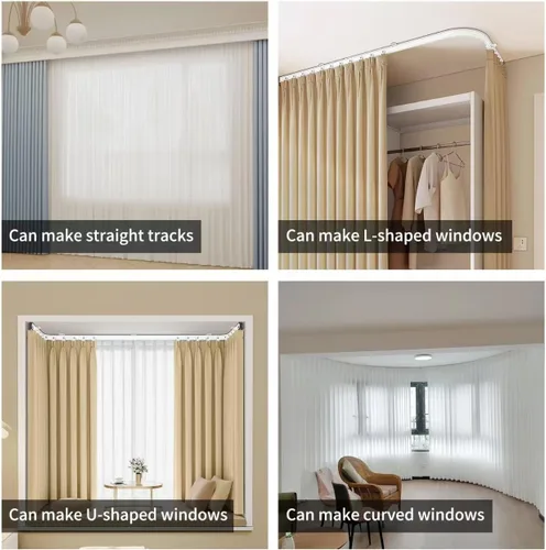 Miniatura 8 de Riel de cortina de techo flexible y plegable, varilla curva con soporte de rodillos silenciosos, divisor de habitación, riel de techo para vehículos