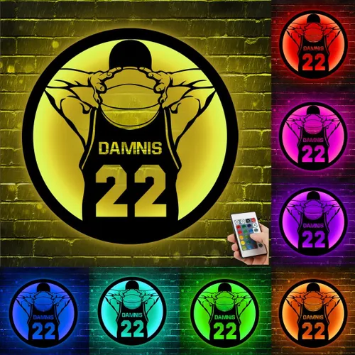 Miniatura 8 de Letrero de metal personalizado para jugador de baloncesto con luz LED, nombre y número personalizados, arte de pared de baloncesto, decoración