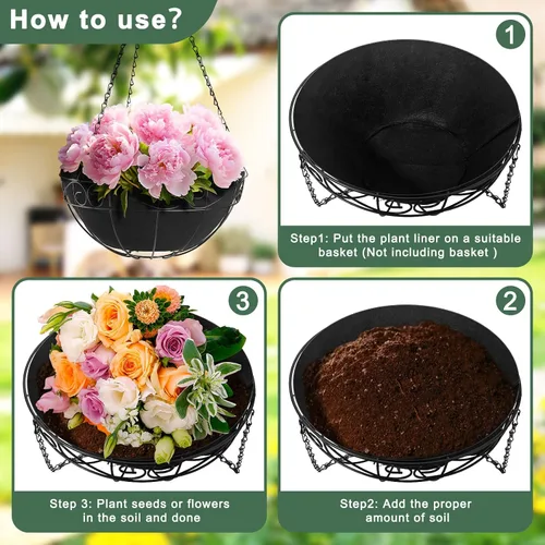 Miniatura 6 de Bolsas de cultivo de plantas de tela no tejida, cesta de repuesto para ventana con forro de coco, macetas de montaje en pared y cubierta, cesta