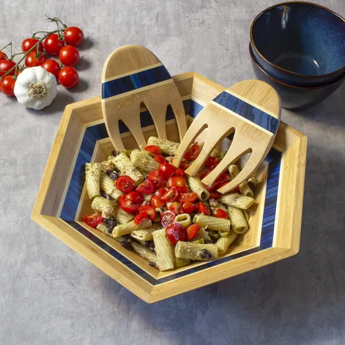 Miniatura 3 de Totally Bamboo Baltique Malta Collection - Tazón para servir ensalada de 14 pulgadas con manos para ensalada, bambú y madera de abedul
