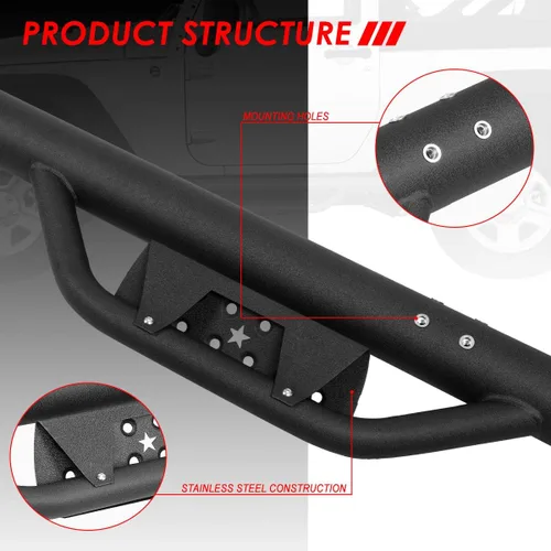 Miniatura 3 de Auto Dynasty Estribos Desplegables Compatibles con Jeep Wrangler/JK 2007-2018 de 2 Puertas, Tubo Redondo de Acero Riel Lateral Escalón Barras Nerf
