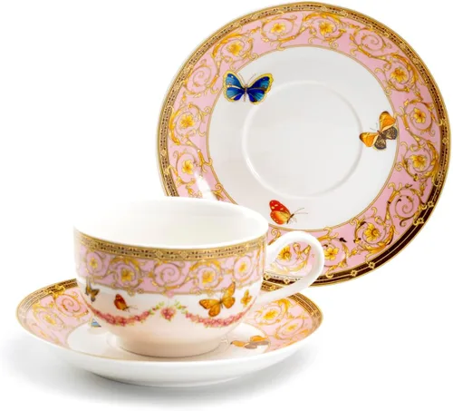 Miniatura 2 de Grace Teaware - Taza de té y platillo de porcelana fina con adorno rosa con adornos dorados