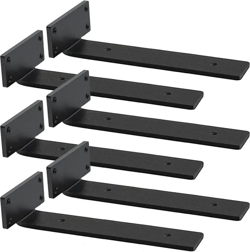 Miniatura 15 de Soportes de estante flotante resistentes - Soportes de L de metal negro industrial de 1/5 pulgada de espesor, soportes de estante de acero sólido