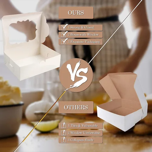 Miniatura 6 de KPOSIYA 65 PCS Cajas para Galletas de 8x6x2.5 Pulgadas con Ventana, Cajas Blancas de Panadería, Cajas de Repostería para Regalar, Golosinas, Blanco