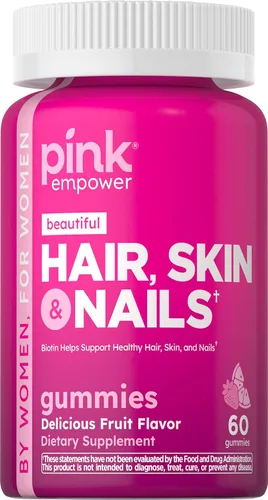 Gomitas de uñas para la piel del cabello, 60 unidades, colágeno grande, vitaminas sin OMG y sin gluten para mujeres, sabor a fresa, de Pink