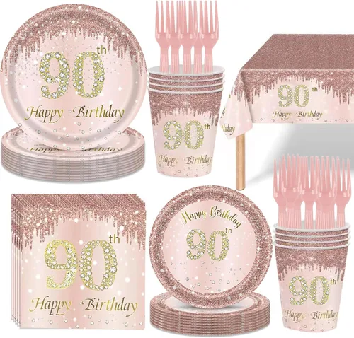 Miniatura 17 de 121 piezas de suministros para fiesta de 40 cumpleaños, platos, servilletas, tazas, tenedores, mantel, decoración temática de 40 cumpleaños en oro