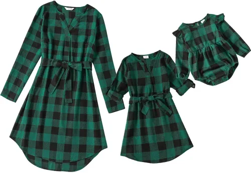 Vestidos de Navidad para mamá e hija, vestido de terciopelo a cuadros, fiesta de Navidad, trajes a juego para mamá e hija, sesión de fotos