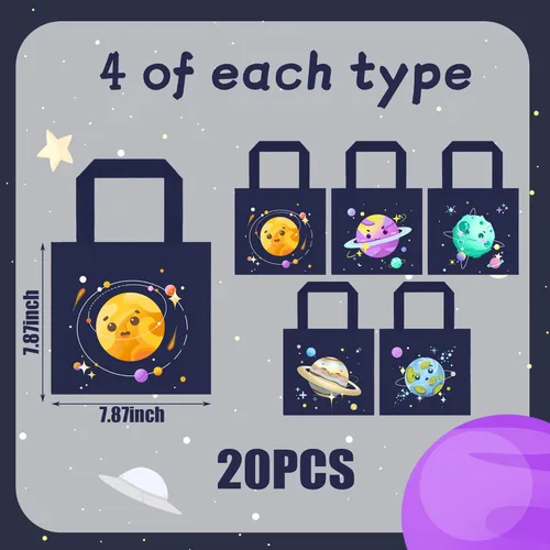 Miniatura 2 de BANBALLON 20 bolsas de recuerdo para fiesta del espacio exterior, bolsas de regalo espaciales, bolsas de regalo para niños, sistema solar galáctico