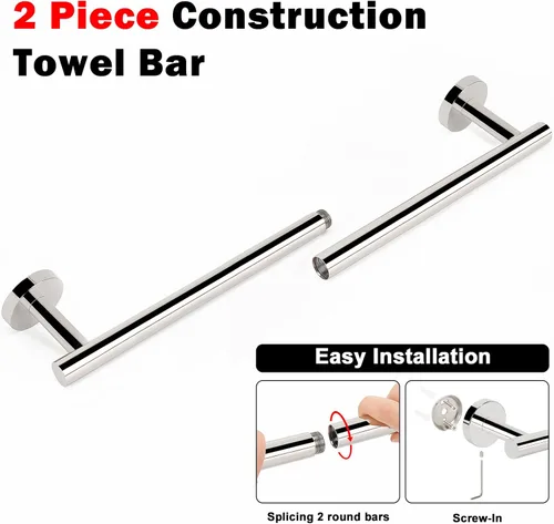 Miniatura 4 de NearMoon Toallero de baño, soporte grueso de acero inoxidable para toallas de ducha montado en la pared para baño, longitud total de 26 pulgadas