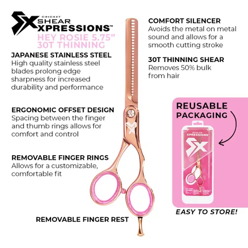 Miniatura 5 de Cricket Shear Xpressions Hey Rosie 30T Tijeras Profesionales para Cortar Cabello - Tijeras de Barbero, Acero Inoxidable Japonés, Ideales