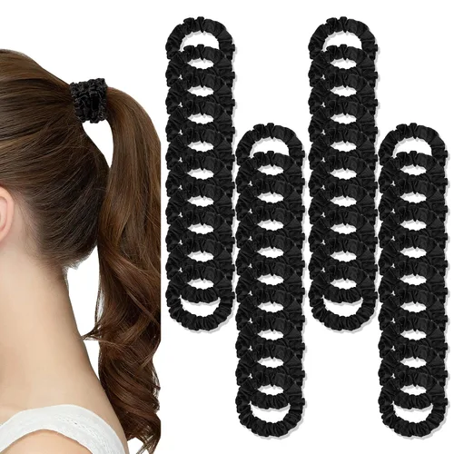 Miniatura 15 de Ivyu, ligas de cabello de seda satinada negras pequeñas mini scrunchy para mujeres, accesorios para cabello grueso, lindos, suaves, sin