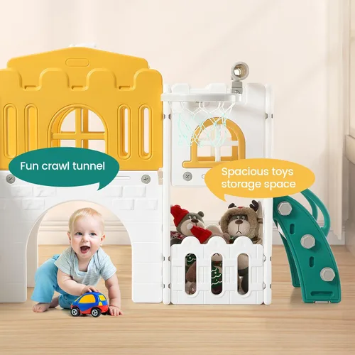 Miniatura 6 de GarveeLife Zona de juegos interior 8 en 1 para niños pequeños con tobogán juego de tobogán para bebés de 1 a 3 años, tobogán para niños incluye aro