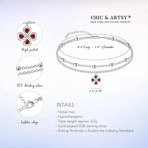 Miniatura 106 de CHIC & ARTSY Tobilleras delicadas de plata de ley S925 para verano, pulsera de tobillo ajustable multicapa para playa, joyería de pie para mujer