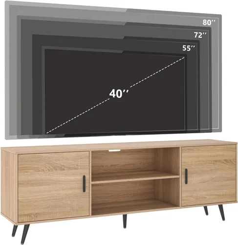 Miniatura 8 de Soporte de TV moderno de mediados de siglo, 70 pulgadas para TV de 75 pulgadas, madera con almacenamiento, centro de entretenimiento para sala