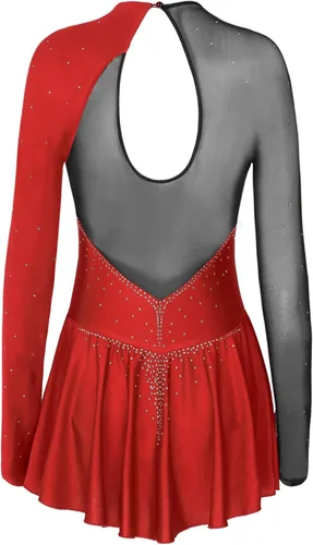 Miniatura 4 de Disfraz de baile lírico para mujer, manga larga, malla, vestido de patinaje artístico, espalda descubierta, leotardo de ballet
