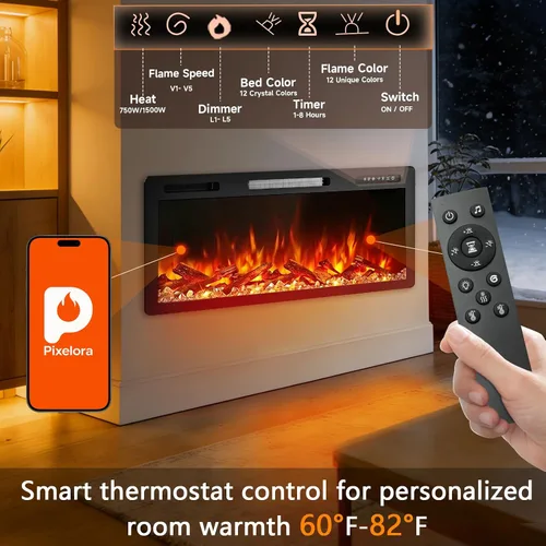 Miniatura 5 de Insertos de Chimenea Eléctrica Modernos - Chimenea de Pared con App/Control Remoto/Táctil y Bloqueo Infantil, Calentador de 750 W/1500 W, 7