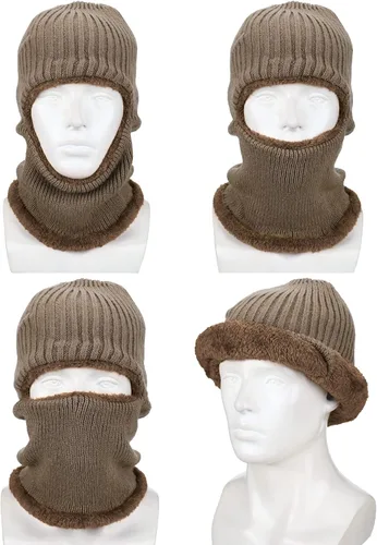 Miniatura 26 de Pasamontañas de punto calentador resistente al viento sombrero que cubre la cara para hombres mujeres forro polar deportes al aire libre