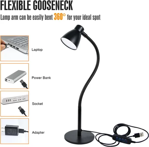 Miniatura 7 de Lámpara de escritorio LED de cuello de cisne regulable pequeña para oficina en casa, luz de lectura CRI 90+ cuidado de los ojos, brillo ajustable